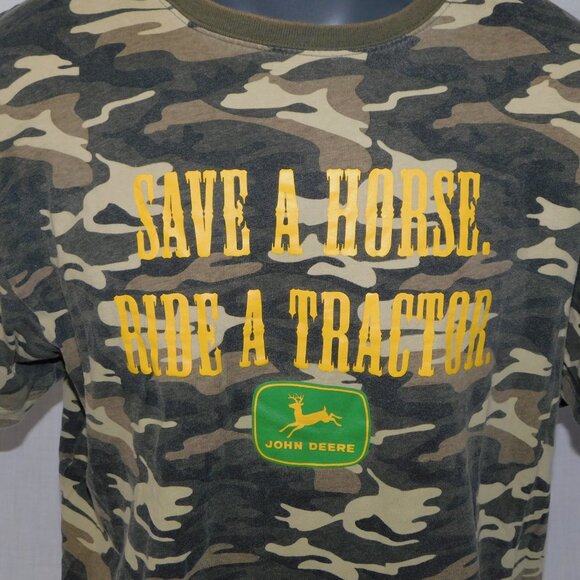 John Deere Ride a Horse Save a Tractor Mens XL Camo Short sleeve T Shirt - Picture 3 of 8